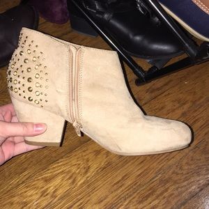Tan ankle bootie with studs
